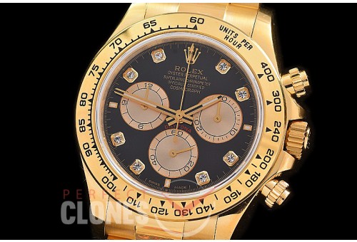 0 0 0 RLDF-126508-168 QF 904L Steel Daytona 126508 YG/YG Black Diamonds 4131 Superclone - 72 Hours Power Reserve Movement 