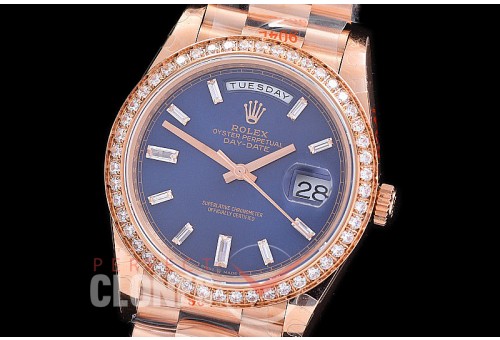 R40DDR00239DA Daydate 40mm 228235 904 Steel RG/RG Diam Bez Blue Glazier Diamonds SH-3255