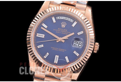 R40DDR00239 Daydate 40mm 228235 904 Steel RG/RG Fluted Bez Blue Glazier Diamonds A- 2836