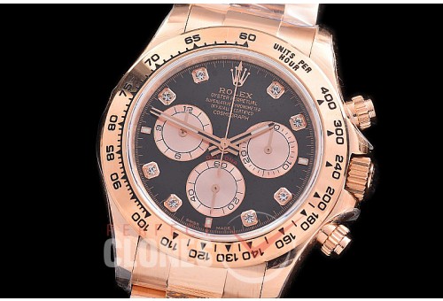 0 0 0 RLDFR-126505-112W QF 904L Steel Daytona 126505 RG/RG Black Diamonds 4131 Superclone - 72 Hours Power Reserve Movement / Extra Weighted
