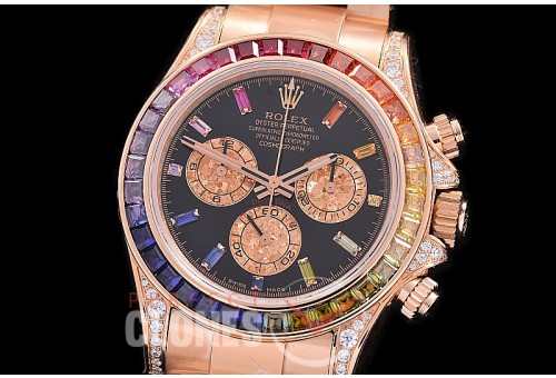 0 0 0 0 0 RLDUB-4130-103 ZF 904L Steel Daytona 116595RBOW RG/RG Black Rainbow Ruby Sticks 4130 Superclone - 72 Hours Power Reserve Movement 