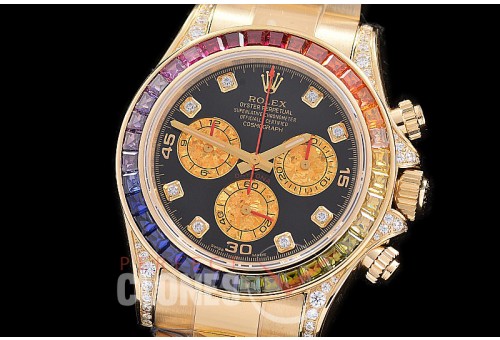 0 0 0 0 0 RLDUB-4130-102 ZF 904L Steel Daytona 116598RBOW YG/YG Black Rainbow Ruby Sticks 4130 Superclone - 72 Hours Power Reserve Movement 