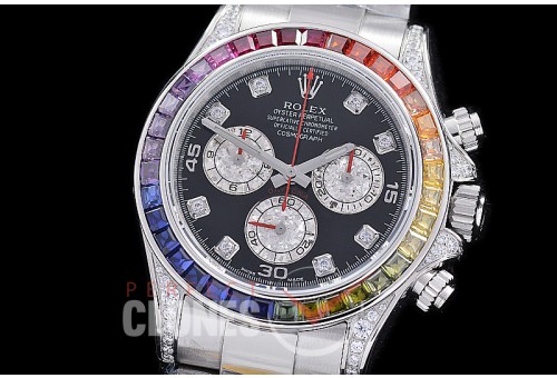 0 0 0 0 0 RLDUB-4130-101 ZF 904L Steel Daytona 116599RBOW SS/SS Black Rainbow Ruby Sticks 4130 Superclone - 72 Hours Power Reserve Movement 