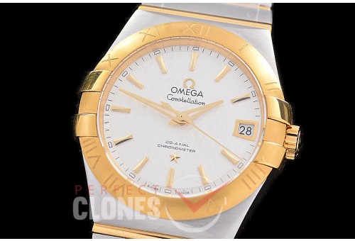 0 0 0 0 OMCON-39-136 M+S-F Constellation Co Axial YG/YG White Texturized Sticks Calibre 8500 Superclone