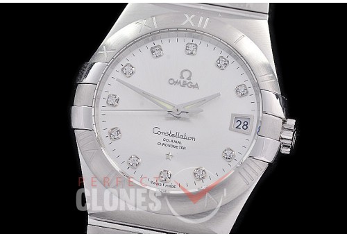 0 0 0 0 OMCON-39-111 M+S-F Constellation Co Axial SS/SS Silver Diamond Calibre 8500 Superclone