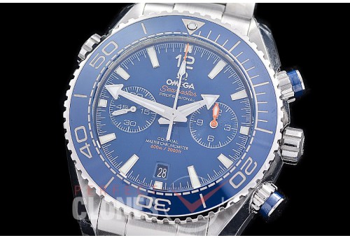 0 0 0 0 0 OMCPOC45-003 M+S-F Planet Ocean Chrono SS/SS Blue A-7750 Mod to Calibre 9900 Functions 