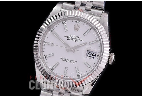 0 0 0 0 0 R41DJS-3235-201 GMF 904L Steel Datejust 41mm 126334 SS/SS Fluted/Jubilee White Sticks VR 3235 