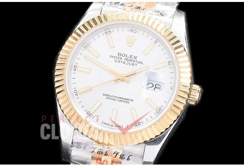 R41DJT-201 NF 904 Steel 126333 SS/YG Fluted/Jubilee White Sticks A-2813 - Noob Factory Special Offer 
