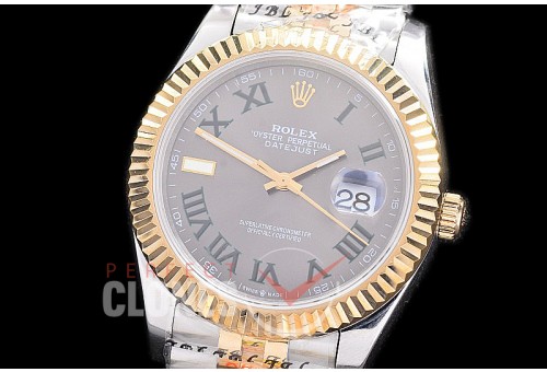 R41DJT-218 NF 904 Steel 126333 SS/YG Fluted/Jubilee Dark Rhodium Grey Roman A-2813 - Noob Factory Special Offer 