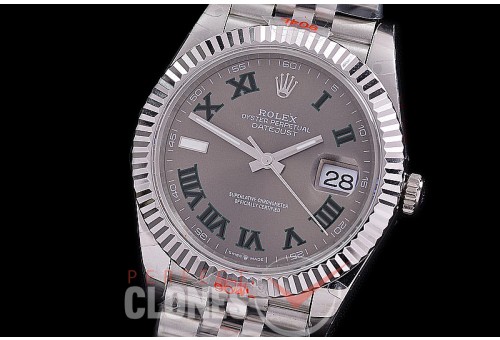 0 0 0 0 0 R41DJS-3235-228 GMF 904L Steel Datejust 41mm 126334 SS/SS Fluted/Jubilee Dark Rhodium Grey Roman VR 3235 