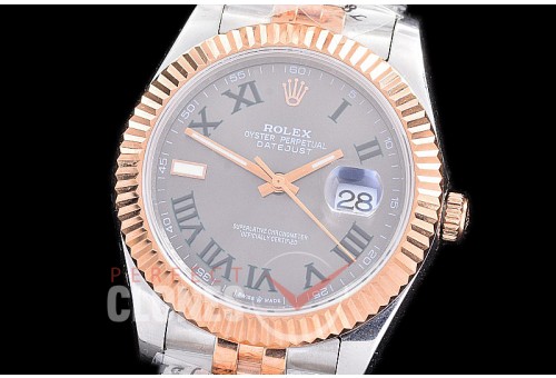 R41DJTR-218 NF 904 Steel 126331 SS/RG Fluted/Jubilee Dark Rhodium Grey (Wimbledon) Roman A-2813 - Noob Factory Special Offer 