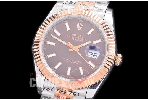 R41DJTR-206 NF 904 Steel 126331 SS/RG Fluted/Jubilee Brown Sticks A-2813 - Noob Factory Special Offer 