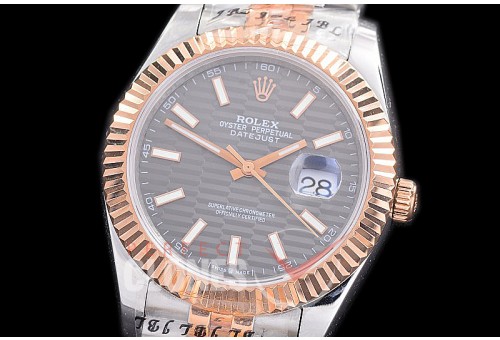 R41DJTR-209 NF 904 Steel 126331 SS/RG Fluted/Jubilee Dark Rhodium Grey Fluted Sticks A-2813 - Noob Factory Special Offer 