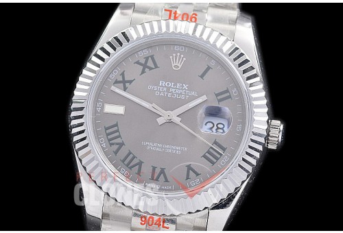 R41DJS-218 NF 904 Steel 126334 SS/SS Fluted/Jubilee Dark Rhodium Grey Wimbledon Roman A-2813 - Noob Factory Special Offer 