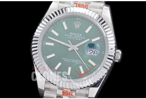 R41DJS-205 NF 904 Steel 126334 SS/SS Fluted/Jubilee Mint Green Sticks A-2813 - Noob Factory Special Offer 