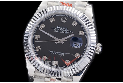 R41DJS-222 NF 904 Steel 126334 SS/SS Fluted/Jubilee Black Diamonds A-2813 - Noob Factory Special Offer 