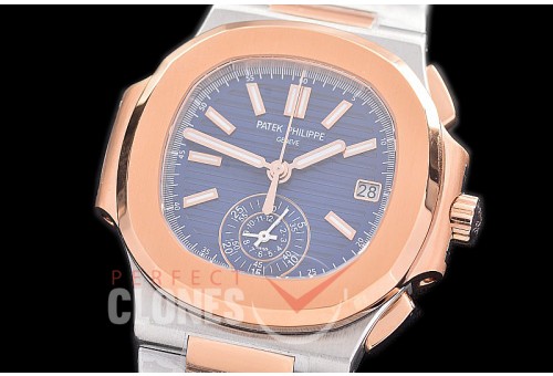 0 0 0 0 0 PP-5980-013S 3KF Nautilus 5980 Chronograph SS/RG Blue Sticks Asian Clone Calibre CH28-520 C