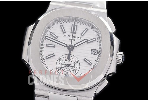 0 0 0 0 0 PP-5980-001S 3KF Nautilus 5980 Chronograph SS/SS White Asian Clone Calibre CH28-520 C