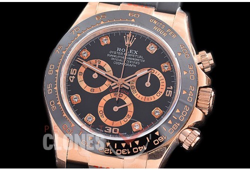 0 0 0 0 0 0 RLDFR-4130-872RW QF V11 904L Steel Daytona 116515LN RG/CER/RU Black Diamonds 4130 Superclone - 72 Hours Power Reserve Movement / Extra Weighted 