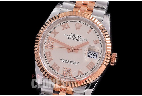R36DJTR-3235-126 GMF 126231 SS/RG Fluted/Jubilee Silver Roman SH 3235 904L Steel 