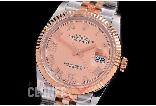 R36DJTR-3235-127 GMF 126231 SS/RG Fluted/Jubilee Rose Gold Roman SH 3235 904L Steel 