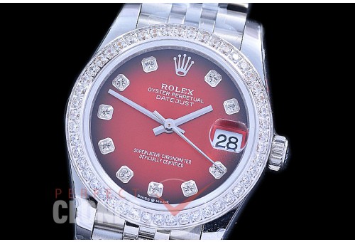 R31DJS-115D GMF 904 Steel Datejust Midsize 278384 SS/SS Diam/Jubileet Red Ombre Diamonds Asian Clone 2824