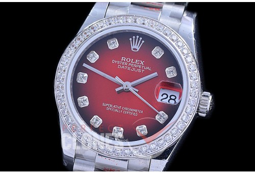 R31DJS-195D GMF 904 Steel Datejust Midsize 278274 SS/SS Fluted/President/Diam Red Ombre Diamonds Asian Clone 2824