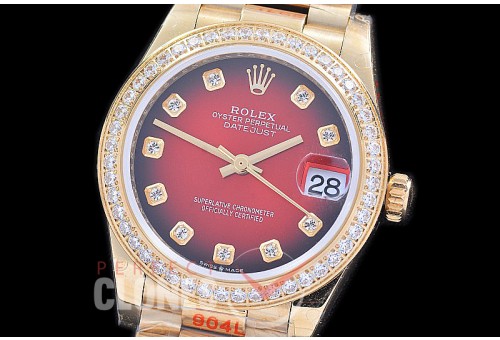 R31DJF-195D GMF 904 Steel Datejust Midsize 278288RBR YG/YG Fluted/President/Diam Red Ombre Diamonds Asian Clone 2824