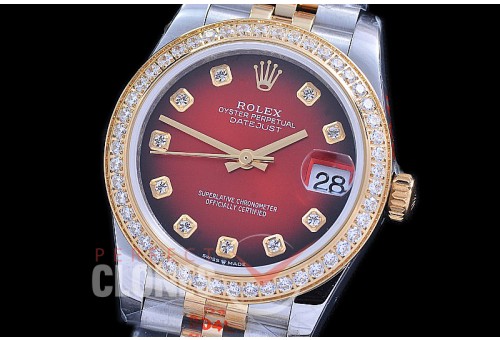 R31DJT-116D GMF 904 Steel Datejust Midsize 278383 SS/YG Diam/Jubilee Red Ombre Diamonds Asian Clone 2824