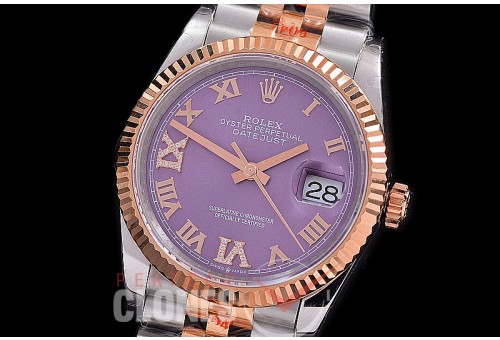 R36DJTR-3235-129 GMF 126231 SS/RG Fluted/Jubilee Violet Roman SH 3235 904L Steel 
