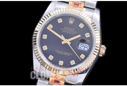 R36DJT-116233-102 BPF Datejust Men 116233 SS/YG Fluted/Jubilee Black Diamonds VR 3135 - 18K Wrapped Gold Special Offer !! 