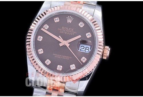 R36DJTR-116231-106 BPF Datejust Men 116231 SS/RG Fluted/Jubilee Brown Diamonds VR 3135 - 18K Wrapped Gold Special Offer !! 