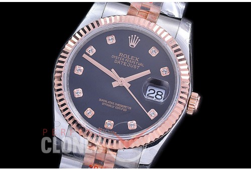 R36DJTR-116231-102 BPF Datejust Men 116231 SS/RG Fluted/Jubilee Black Diamonds VR 3135 - 18K Wrapped Gold Special Offer !! 