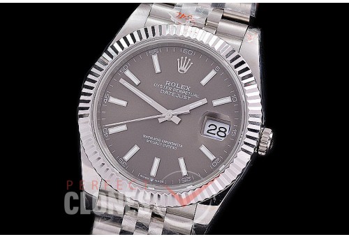 0 0 0 0 0 R41DJS-3235-403 QF 904L Steel Datejust 41mm 126334 SS/SS Fluted/Jubilee Dark Rhodium Grey Sticks SH 3235 