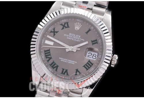 0 0 0 0 0 R41DJS-3235-428 QF 904L Steel Datejust 41mm 126334 SS/SS Fluted/Jubilee Dark Rhodium Grey Roman SH 3235 
