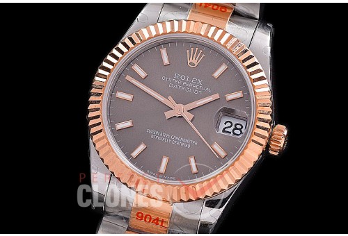 R31DJTR-153 GMF 904 Steel Datejust Midsize 278271 SS/RG Fluted/Oyster Dark Rhodium Grey Sticks Asian Clone 2824