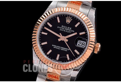 R31DJTR-152 GMF 904 Steel Datejust Midsize 278271 SS/RG Fluted/Oyster Black Sticks Asian Clone 2824
