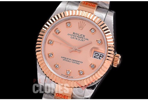 R31DJTR-165 GMF 904 Steel Datejust Midsize 278271 SS/RG Fluted/Oyster Rose Gold Diamonds Asian Clone 2824