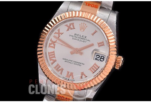 R31DJTR-191 GMF 904 Steel Datejust Midsize 278271 SS/RG Fluted/Oyster Silver Roman Asian Clone 2824