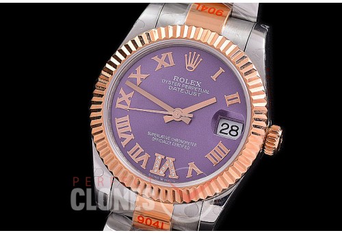 R31DJTR-179 GMF 904 Steel Datejust Midsize 278271 SS/RG Fluted/Oyster Violet Roman-Diamonds Asian Clone 2824
