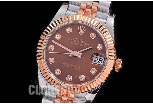 R31DJTR-116 GMF 904 Steel Datejust Midsize 278271 SS/RG Fluted/Jubilee Brown Diamonds Asian Clone 2824