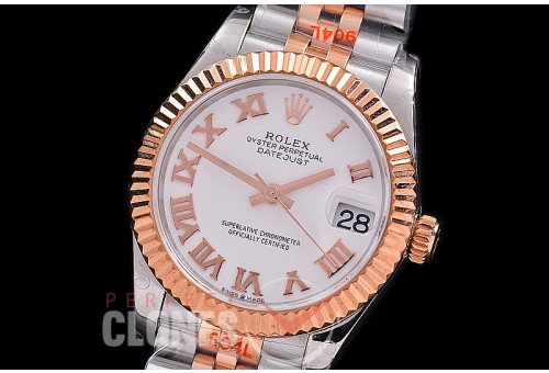 R31DJTR-141 GMF 904 Steel Datejust Midsize 278271 SS/RG Fluted/Jubilee Silver Roman Asian Clone 2824
