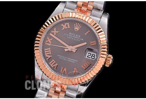 R31DJTR-143 GMF 904 Steel Datejust Midsize 278271 SS/RG Fluted/Jubilee Dark Rhodium Grey Roman Asian Clone 2824