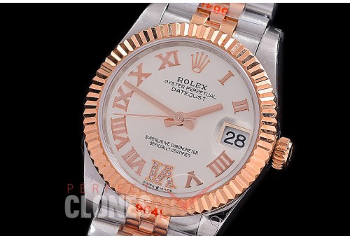 R31DJTR-124 GMF 904 Steel Datejust Midsize 278271 SS/RG Fluted/Jubilee Silver Roman-Diamonds Asian Clone 2824