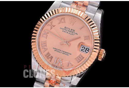R31DJTR-128 GMF 904 Steel Datejust Midsize 278271 SS/RG Fluted/Jubilee Rose Gold Roman-Diamonds Asian Clone 2824