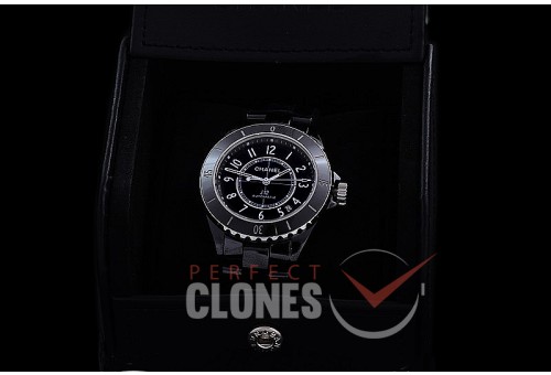 0 0 CHA-38-202 BVF New J12 H5700 CER/CER Black Num Japanese Miyota 9015 Mod to Chanel Calibre 12.1