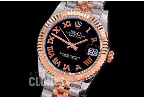 R31DJTR-142 GMF 904 Steel Datejust Midsize 278271 SS/RG Fluted/Jubilee Black Roman Asian Clone 2824