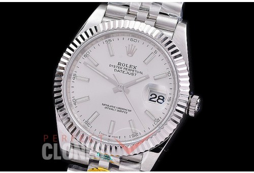 0 0 R41DJS-401F ZF Datejust II 904L Steel 126334 Fluted/Jubilee SS/SS White Sticks Asian 2824 