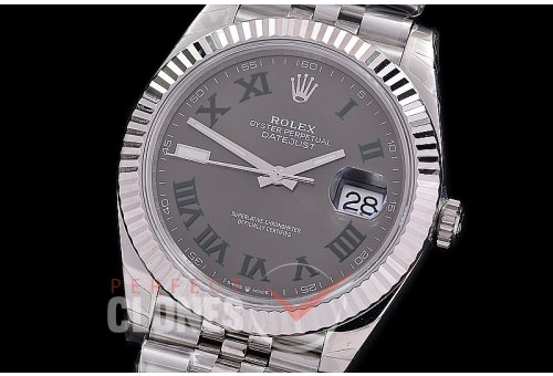 0 0 0 0 0 R41DJS-3235-528J WFF 904L Steel Datejust 41mm 126334 SS/SS Fluted/Jubilee Dark Rhodium Grey Roman SH 3235 