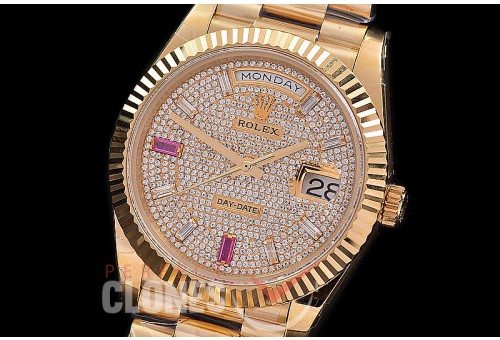 R40DDF00408 228348RBR YG/YG Fluted Bez Gold Glazier/Ruby Asian Clone 2836